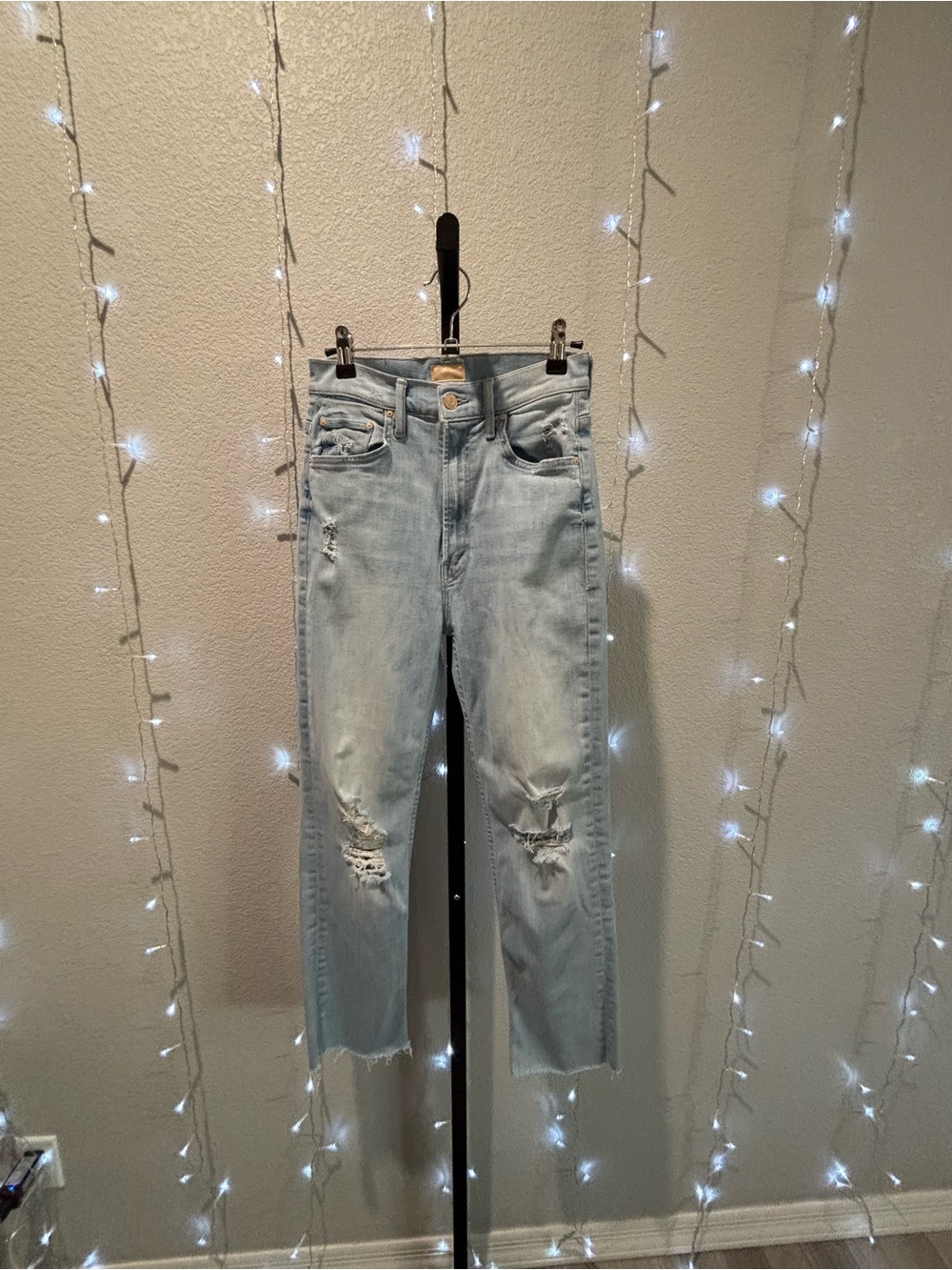 MOTHER Light Blue Distressed Ankle Crop Jeans